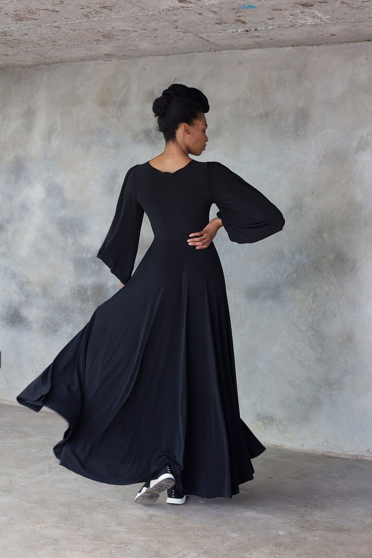 Black Power Sleeve Maxi Dress ERRE Fashion Black Power Sleeve Maxi Dress ERRE Fashion