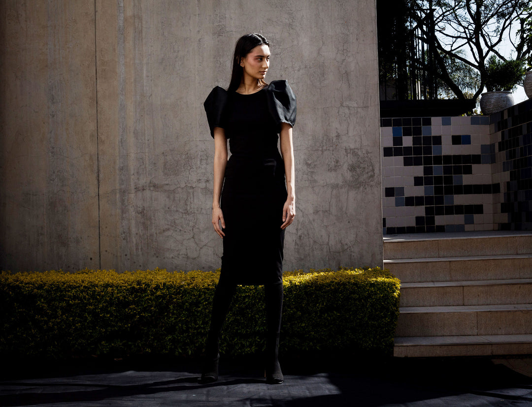 slim fit dress slacks Black Off Shoulder Drape Front Mini Dress | Dresses main image 0