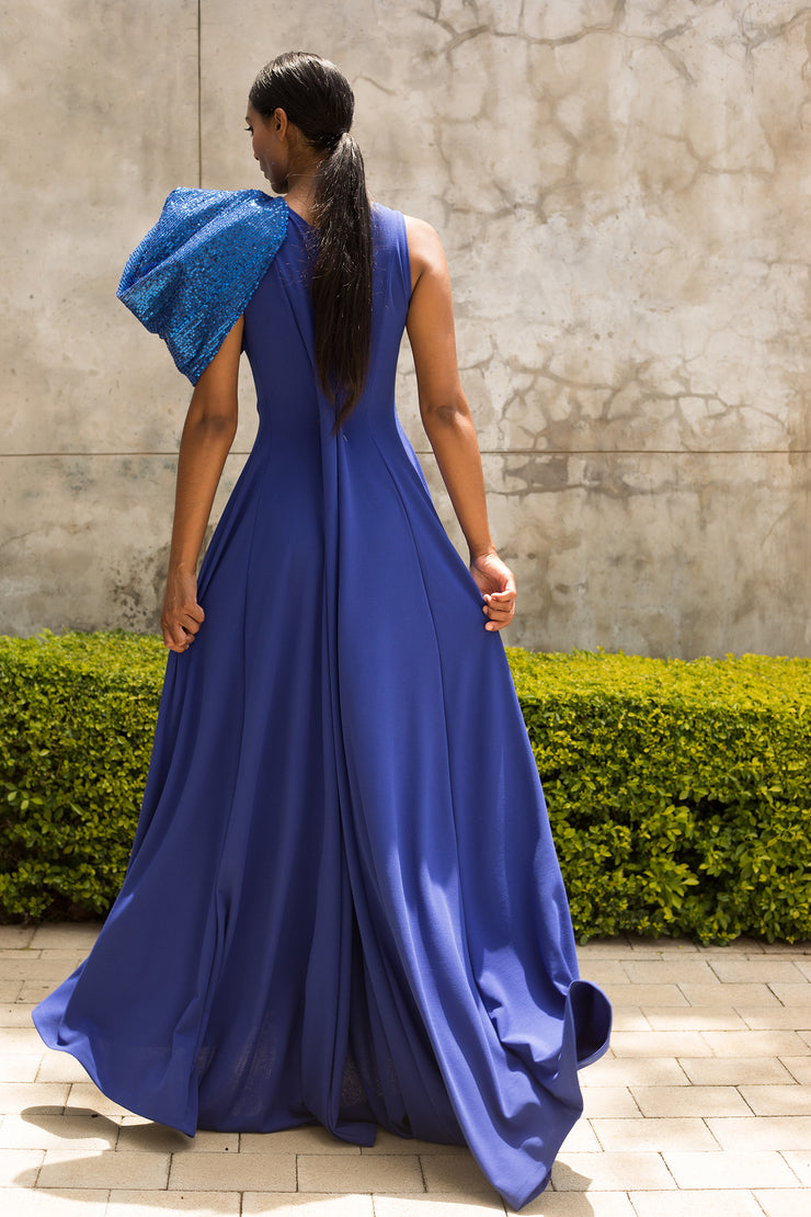 Royal Blue One Shoulder Bow Dress