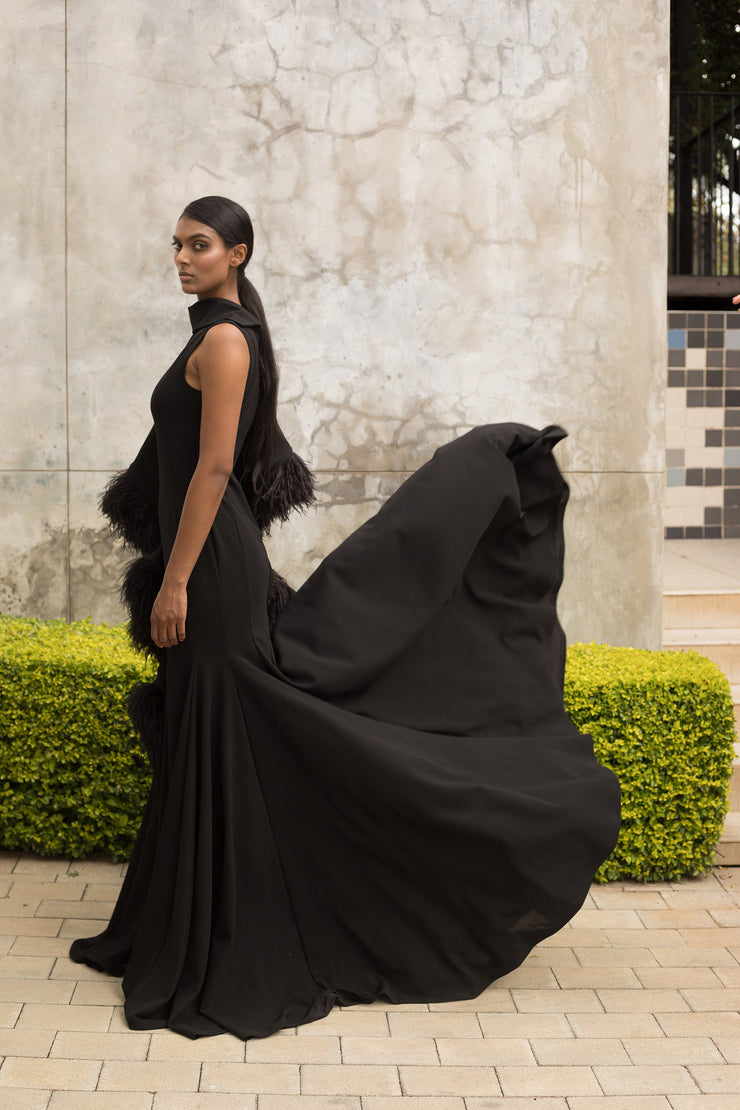 Black Ostrich Feather Dress ERRE Fashion Black Ostrich Feather Dress ERRE Fashion