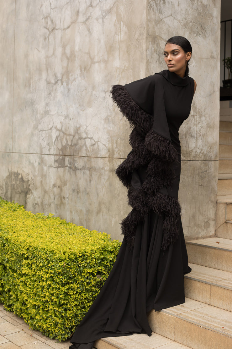 Black Ostrich Feather Dress – ERRE Fashion