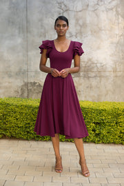 Grape Flutter Sleeve Fit and Flare Dress