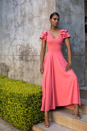 Rose Quartz Flutter Sleeve Fit and Flare Dress
