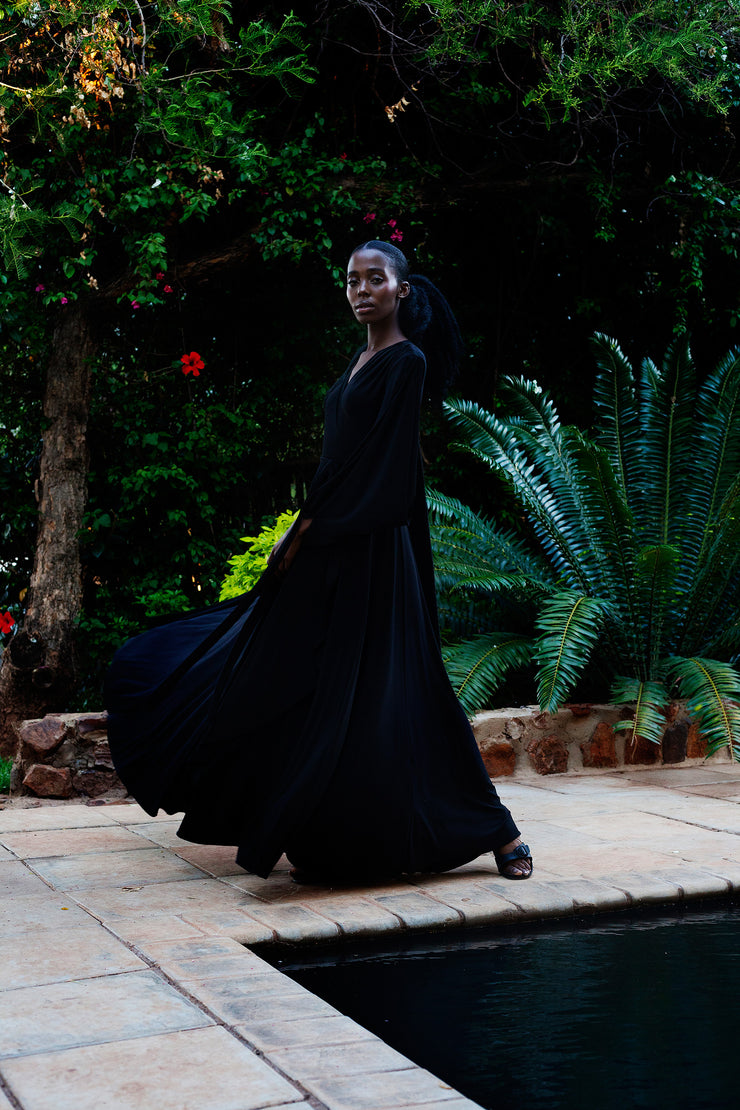 Black Dancing Lady Maxi Wrap Dress