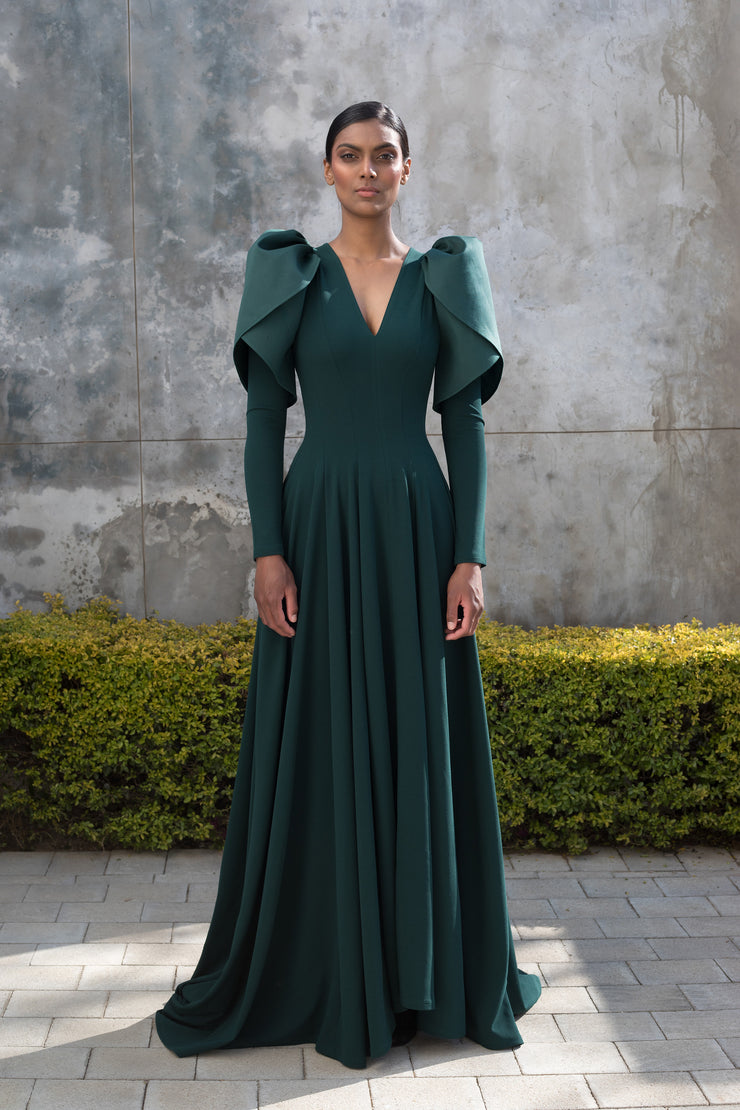 Spring 2022 - Emerald Green Tulip Sleeve Evening Dress ERRE Fashion Spring 2022 - Emerald Green Tulip Sleeve Evening Dress ERRE Fashion