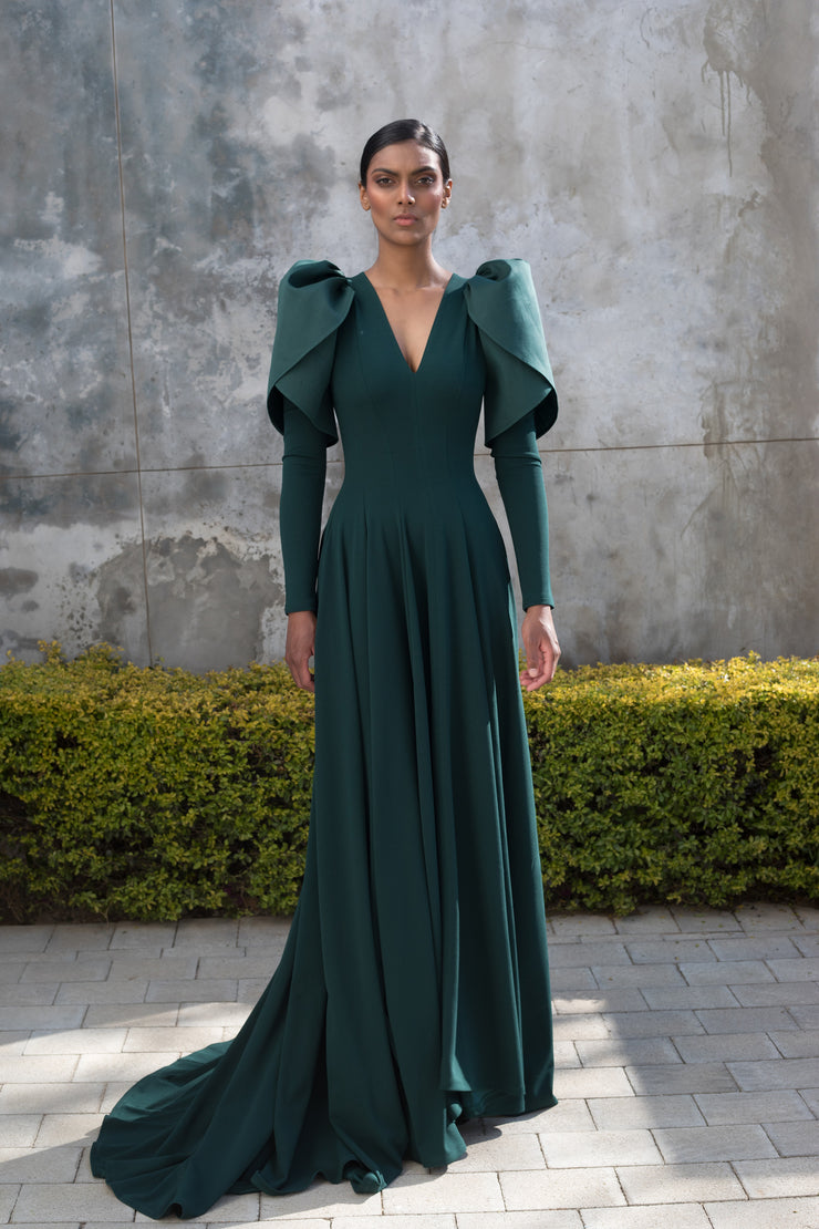 Spring 2022 - Emerald Green Tulip Sleeve Evening Dress ERRE Fashion Spring 2022 - Emerald Green Tulip Sleeve Evening Dress ERRE Fashion